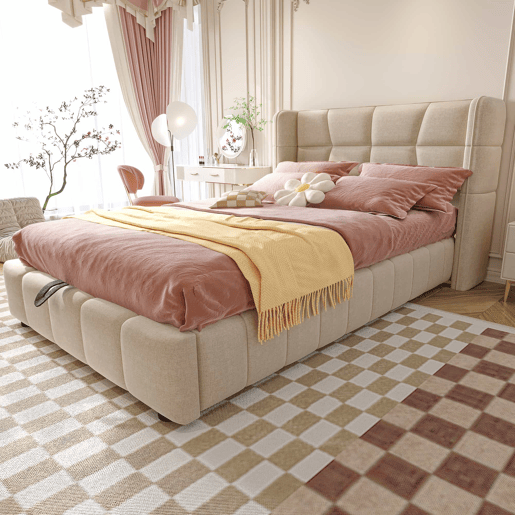 Cama estofada infantil 90 x 200 cm - com base de ripas, cabeceira e sistema de arrumação pneumático, estrutura em linho para crianças e adolescentes - bege Cama estofada infantil 90 x 200 cm - com base de ripas, cabeceira e sistema de arrumação pneumático, estrutura em linho para crianças e adolescentes - bege