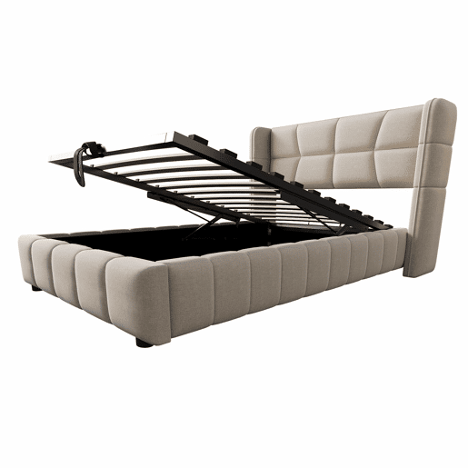 Cama estofada infantil 90 x 200 cm - com base de ripas, cabeceira e sistema de arrumação pneumático, estrutura em linho para crianças e adolescentes - bege Cama estofada infantil 90 x 200 cm - com base de ripas, cabeceira e sistema de arrumação pneumático, estrutura em linho para crianças e adolescentes - bege
