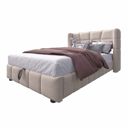 Cama estofada infantil 90 x 200 cm - com base de ripas, cabeceira e sistema de arrumação pneumático, estrutura em linho para crianças e adolescentes - bege Cama estofada infantil 90 x 200 cm - com base de ripas, cabeceira e sistema de arrumação pneumático, estrutura em linho para crianças e adolescentes - bege