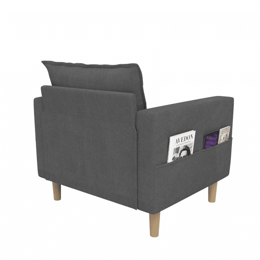 Poltrona de lazer de 1 lugar - com bolsa de arrumação e almofada confortável, estilo nórdico para recantos de leitura - cinzento chenille