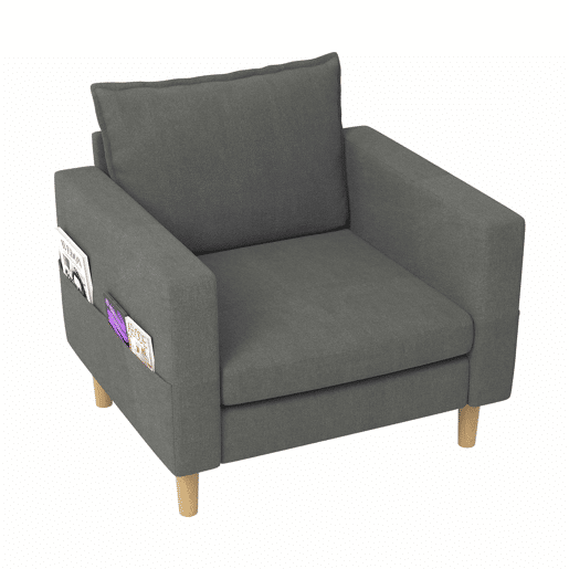 Poltrona de lazer de 1 lugar - com bolsa de arrumação e almofada confortável, estilo nórdico para recantos de leitura - cinzento chenille