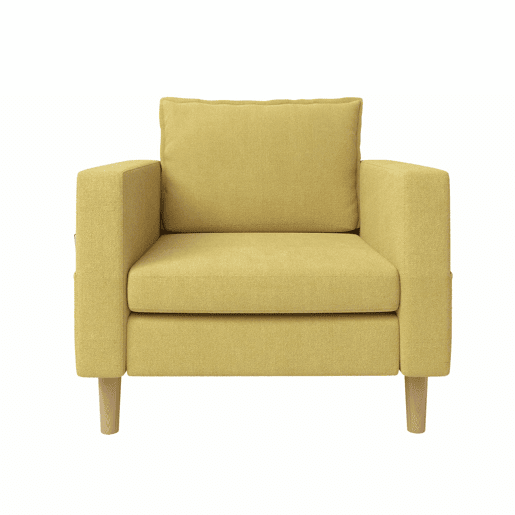 Poltrona de lazer de 1 lugar - com bolso de arrumação e almofada confortável, ideal para interiores de estilo nórdico e recantos de leitura - amarelo mostarda (chenille)