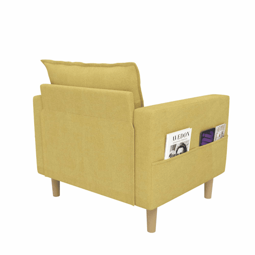 Poltrona de lazer de 1 lugar - com bolso de arrumação e almofada confortável, ideal para interiores de estilo nórdico e recantos de leitura - amarelo mostarda (chenille)