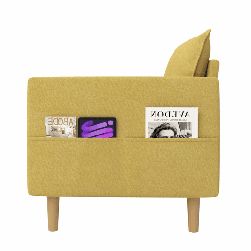 Poltrona de lazer de 1 lugar - com bolso de arrumação e almofada confortável, ideal para interiores de estilo nórdico e recantos de leitura - amarelo mostarda (chenille)
