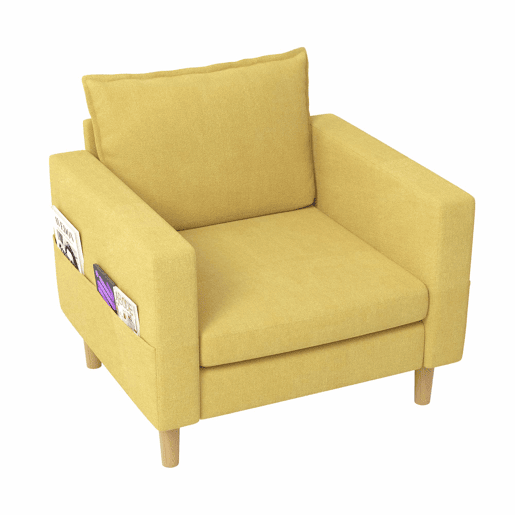 Poltrona de lazer de 1 lugar - com bolso de arrumação e almofada confortável, ideal para interiores de estilo nórdico e recantos de leitura - amarelo mostarda (chenille)