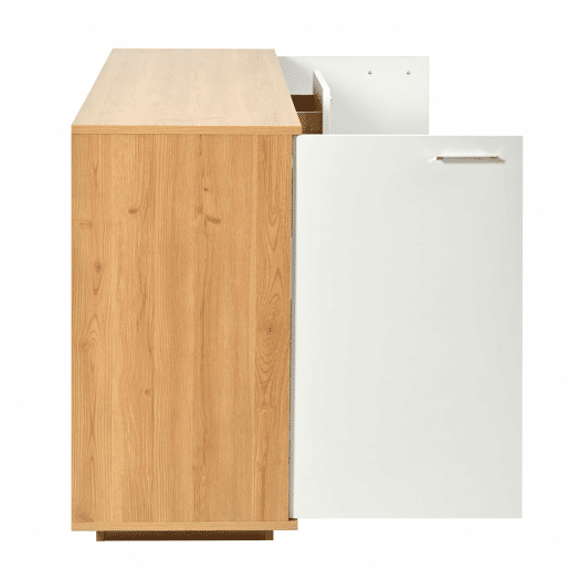 Aparador moderno 160x40x77cm - Com amplo espaço de armazenamento, iluminação LED, 2 portas, 4 gavetas, prateleira de vidro - Natural