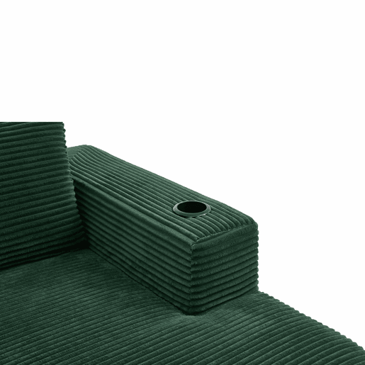 Sofá de 3 lugares com 258 cm - compacto, com três almofadas (1 de penas + 2 com porta-copos) - ideal para salas pequenas, apartamentos e escritórios - Verde Retro