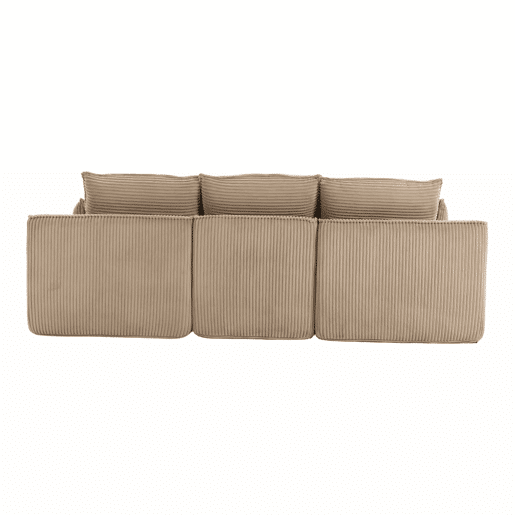 Sofá modular de 3 lugares em veludo cotelê com otomana - espuma de 3 camadas e molas, almofadas incluídas, bolsos laterais, design modular combinável, recuperação rápida - cáqui