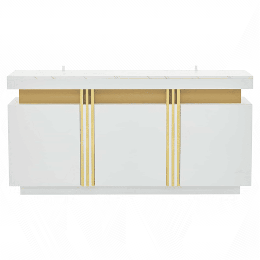 Móvel auxiliar 140x38x70 cm - 3 portas, com compartimentos ajustáveis e costuras platina - Branco