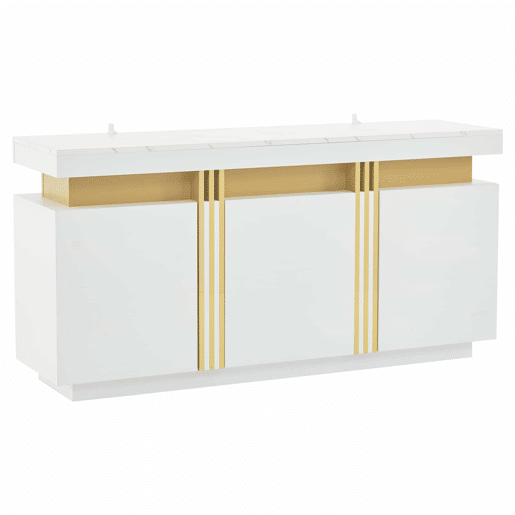 Móvel auxiliar 140x38x70 cm - 3 portas, com compartimentos ajustáveis e costuras platina - Branco