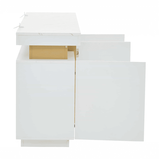 Móvel auxiliar 140x38x70 cm - 3 portas, com compartimentos ajustáveis e costuras platina - Branco
