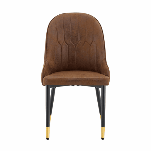 Conjunto de 2 cadeiras de jantar - sem dimensões especificadas - estofadas em tecido técnico castanho, encosto com padrão em forma de raio, estofamento espesso de alta elasticidade, estrutura metálica resistente - castanho e preto