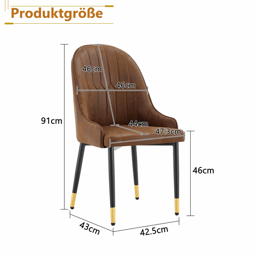 Conjunto de 2 cadeiras de jantar - sem dimensões especificadas - estofadas em tecido técnico castanho, encosto com padrão em forma de raio, estofamento espesso de alta elasticidade, estrutura metálica resistente - castanho e preto