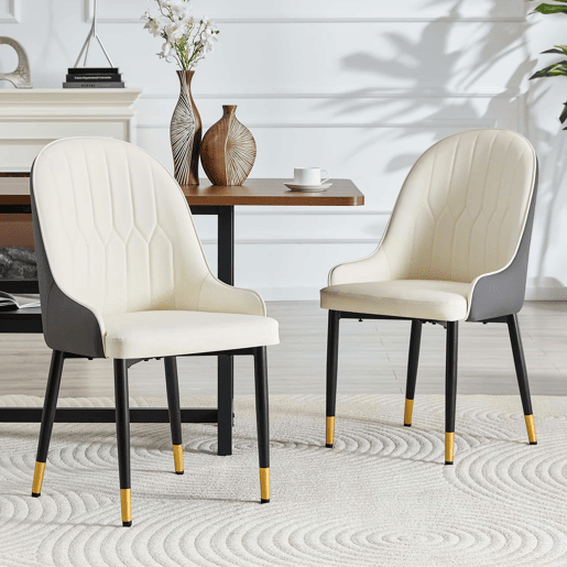 Conjunto de 2 cadeiras em PU, 2 unidades - encosto com padrão em forma de relâmpago, estofamento espesso e altamente elástico - cinzento escuro, branco e preto