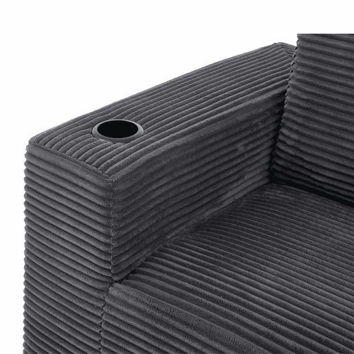 Sofá de 3 lugares com 258 cm - compacto, com 3 almofadas, suportes para copos e confortável - cinzento escuro
