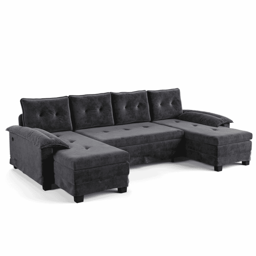 Sofá seccional de 4 lugares, 278 cm - sofá em U convertível com cama extraível, porta USB, braços removíveis, design modular extragrande e moderno - cinzento Sofá seccional de 4 lugares, 278 cm - sofá em U convertível com cama extraível, porta USB, braços removíveis, design modular extragrande e moderno - cinzento