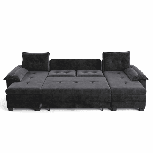 Sofá seccional de 4 lugares, 278 cm - sofá em U convertível com cama extraível, porta USB, braços removíveis, design modular extragrande e moderno - cinzento Sofá seccional de 4 lugares, 278 cm - sofá em U convertível com cama extraível, porta USB, braços removíveis, design modular extragrande e moderno - cinzento