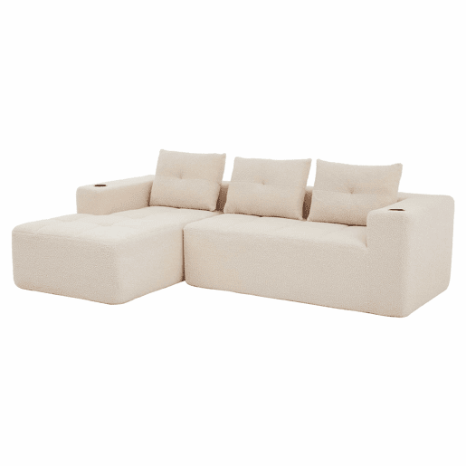 Sofá de canto de 255 cm - clássico, minimalista e confortável, com 3 lugares - bege