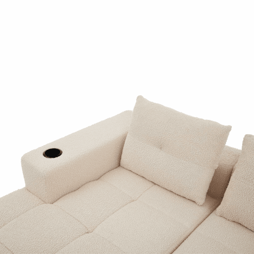 Sofá de canto de 255 cm - clássico, minimalista e confortável, com 3 lugares - bege