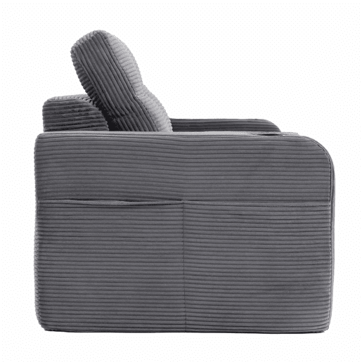 Sofá pufe de 2 lugares - conversível sem estrutura, com porta-copos, bolsos laterais, almofadas acolchoadas e encosto - cinzento
