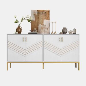 Aparador moderno - com 4 portas, prateleiras ajustáveis e grande capacidade, design elegante em MDF com pés metálicos - branco e dourado