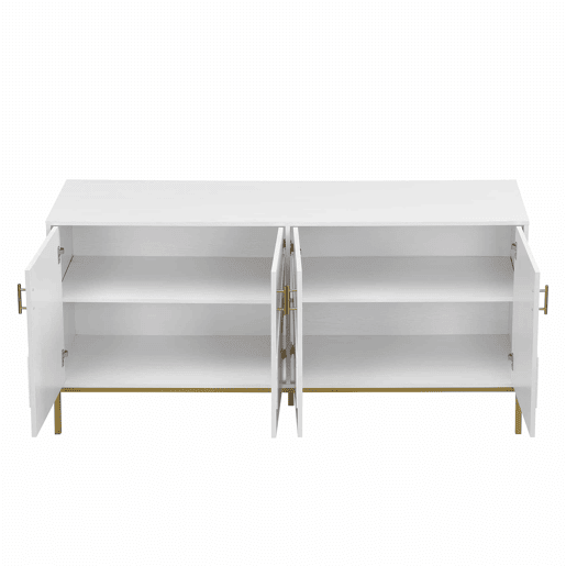 Aparador moderno - com 4 portas, prateleiras ajustáveis e grande capacidade, design elegante em MDF com pés metálicos - branco e dourado