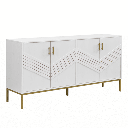 Aparador moderno - com 4 portas, prateleiras ajustáveis e grande capacidade, design elegante em MDF com pés metálicos - branco e dourado