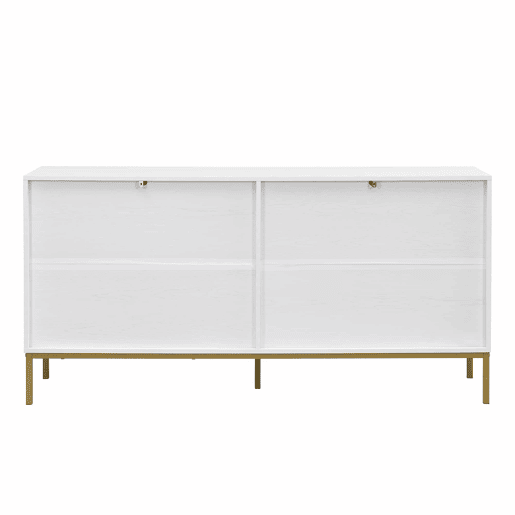 Aparador moderno - com 4 portas, prateleiras ajustáveis e grande capacidade, design elegante em MDF com pés metálicos - branco e dourado