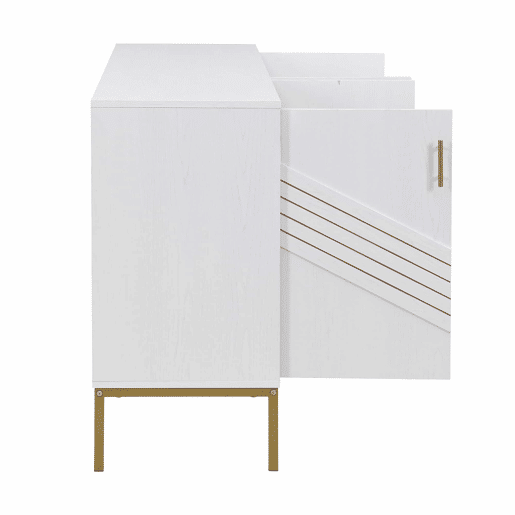 Aparador moderno - com 4 portas, prateleiras ajustáveis e grande capacidade, design elegante em MDF com pés metálicos - branco e dourado