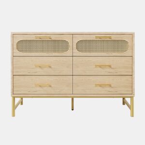 Cômoda 120x40x74 cm - 6 gavetas, puxadores de metal, proteção contra tombamento - Carvalho Sonoma