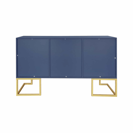 Aparador moderno com prateleiras reguláveis - 3 portas em forma de U - puxadores e base em metal - Azul