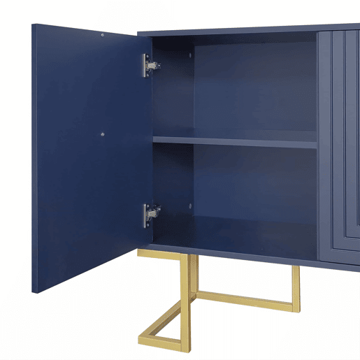 Aparador moderno com prateleiras reguláveis - 3 portas em forma de U - puxadores e base em metal - Azul