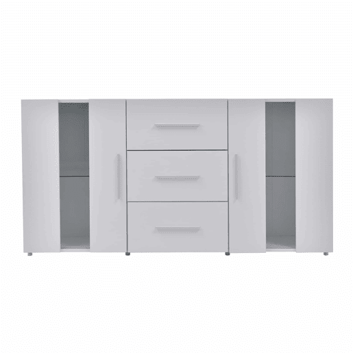 Aparador baixo com LED - 2 portas e 3 gavetas - prateleiras reguláveis - Branco