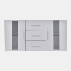 Aparador baixo com LED - 2 portas e 3 gavetas - prateleiras reguláveis - Branco