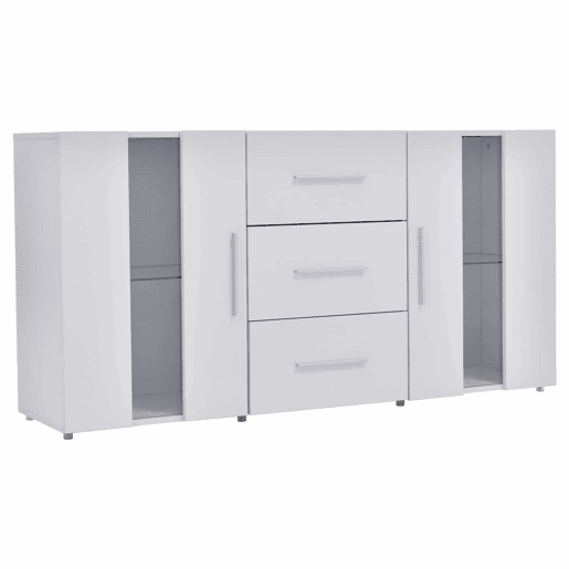 Aparador baixo com LED - 2 portas e 3 gavetas - prateleiras reguláveis - Branco