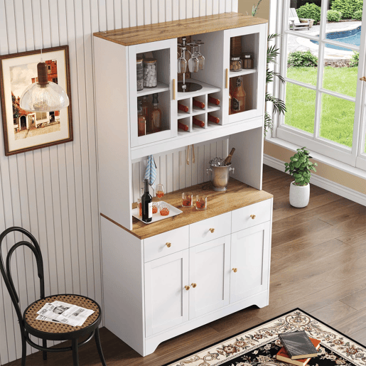 Aparador, armário alto 94,5x30x175,5 cm - design em madeira branca - para sala de estar e sala de jantar