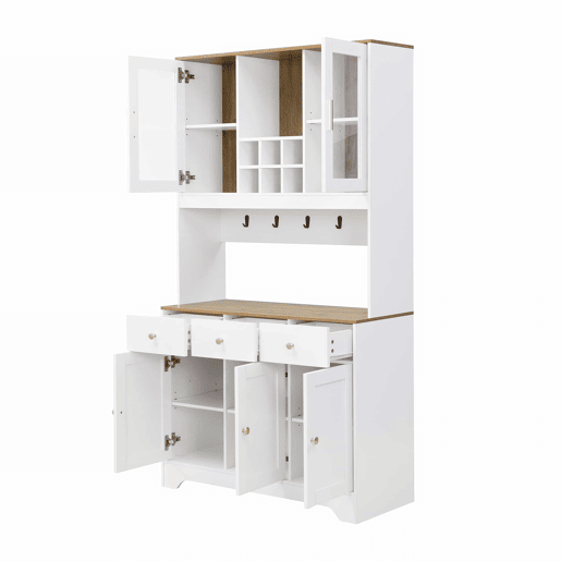 Aparador, armário alto 94,5x30x175,5 cm - design em madeira branca - para sala de estar e sala de jantar