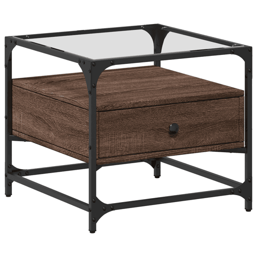 Mesa de Centro, Mesa baixa, c topo vidro 50x50x45 cm carvalho castanho aço
