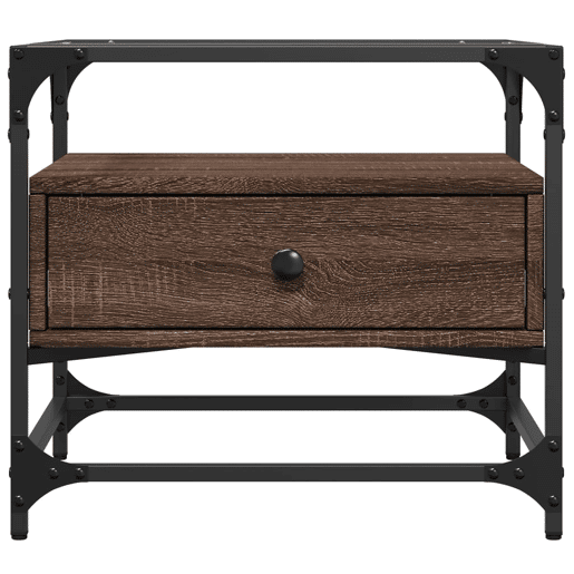 Mesa de Centro, Mesa baixa, c topo vidro 50x50x45 cm carvalho castanho aço