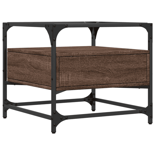 Mesa de Centro, Mesa baixa, c topo vidro 50x50x45 cm carvalho castanho aço