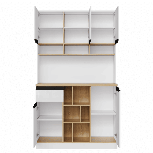 Armário de cozinha 105×45×185 cm - Buffet, aparador, portas lacadas, puxadores metálicos, prateleiras ajustáveis, gavetas, arrumação aberta, proteção contra tombamento - Branco Armário de cozinha 105×45×185 cm - Buffet, aparador, portas lacadas, puxadores metálicos, prateleiras ajustáveis, gavetas, arrumação aberta, proteção contra tombamento - Branco