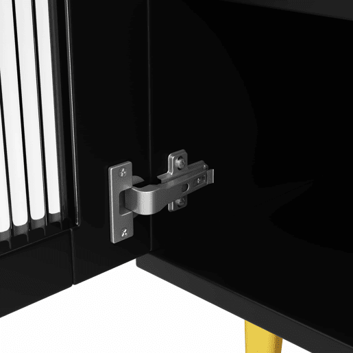 Armário de sala de jantar 145x39x171 cm - portas de vidro perfurado, prateleira para copos de vinho, armazenamento em várias camadas - preto com detalhes dourados