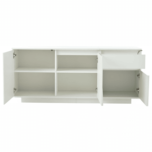 Aparador 140x40x60 cm - 3 portas, 1 gaveta, com LED e prateleiras ajustáveis - Branco