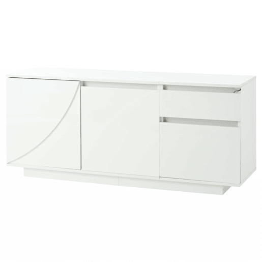 Aparador 140x40x60 cm - 3 portas, 1 gaveta, com LED e prateleiras ajustáveis - Branco
