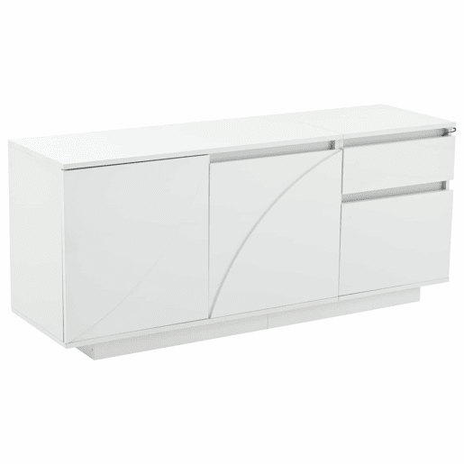 Aparador 140x40x60 cm - 3 portas, 1 gaveta, com LED e prateleiras ajustáveis - Branco
