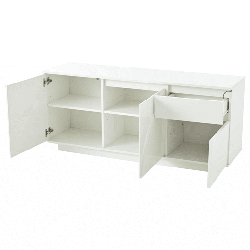 Aparador 140x40x60 cm - 3 portas, 1 gaveta, com LED e prateleiras ajustáveis - Branco