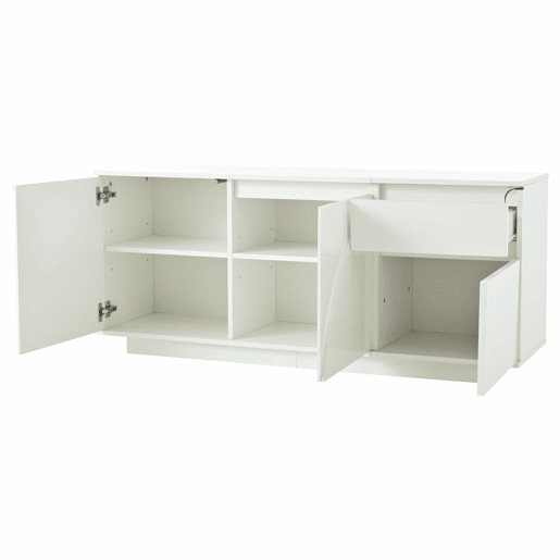 Aparador 140x40x60 cm - 3 portas, 1 gaveta, com LED e prateleiras ajustáveis - Branco