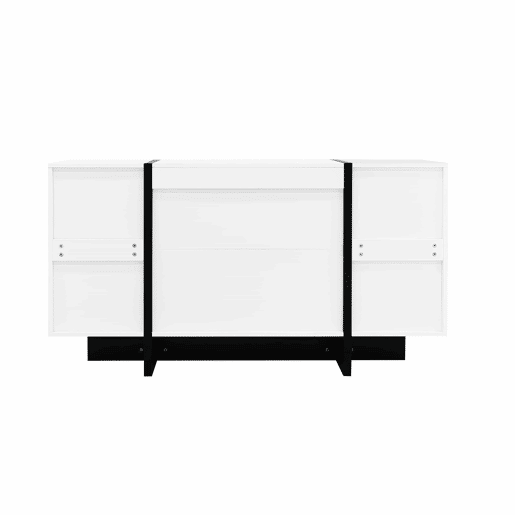 Aparador branco de alto brilho - 2 portas, 4 gavetas, design moderno e simples - Branco+Preto