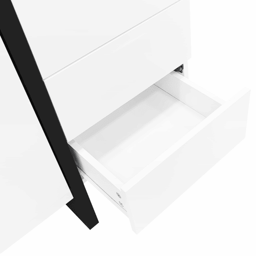 Aparador branco de alto brilho - 2 portas, 4 gavetas, design moderno e simples - Branco+Preto