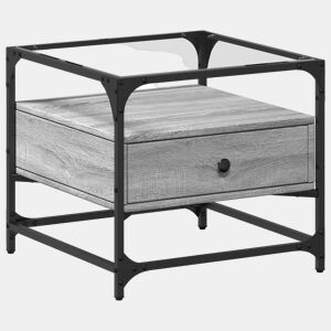 Mesa de Centro, Mesa baixa c topo de vidro 50x50x45 cm cinza sonoma aço